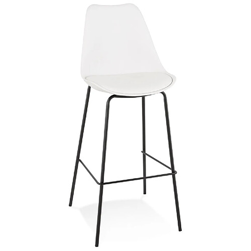 Alterego Tabouret de bar design 'LEMON' blanc avec pied en métal noir