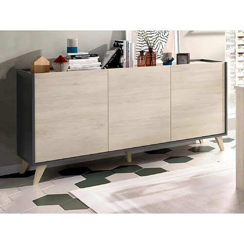 Vente-Unique Buffet KOLYMA - 3 portes - Coloris : Chêne & Anthracite