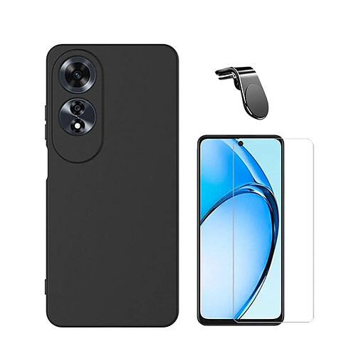 NIS Kit De Film En Verre Trempé Transparent + Couverture En Silicone Flexible + Support De Voiture L Compatible Avec Oppo A60 - Noir