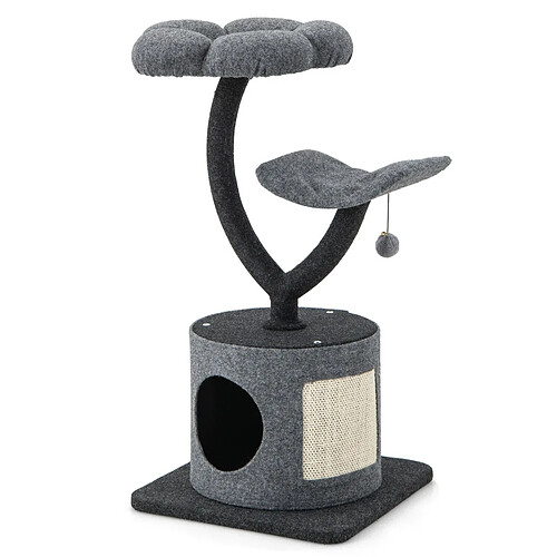 Helloshop26 Arbre à chat 88cm avec perchoir et balle suspendue tour à chat avec poteaux de soutien en métal et housse de condo amovible gris 20_0005397