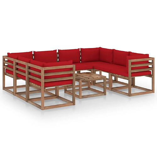 vidaXL Salon de jardin 9 pcs avec coussins rouge