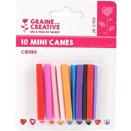 Graines Creatives 10 mini canes pâte polymère à trancher 5 x 0,5 cm - Coeurs