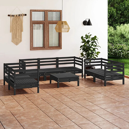 vidaXL Salon de jardin 8 pcs Noir Bois de pin massif