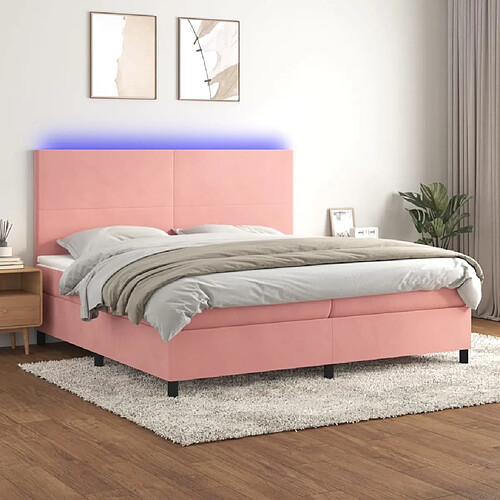 Sommier à lattes,Cadre à lattes de lit pour Adulte et matelas LED Rose 200x200 cm Velours -MN33969