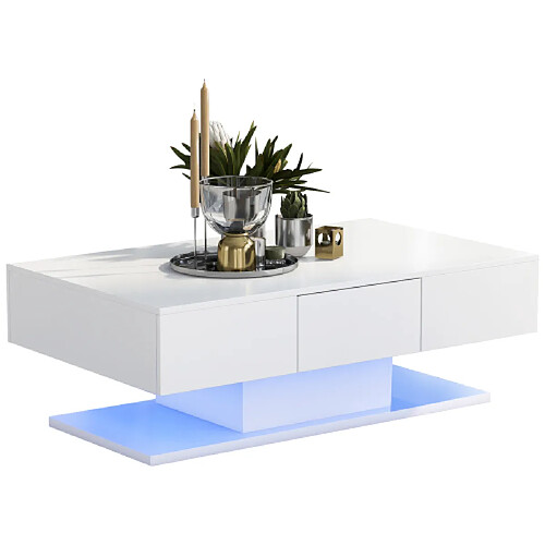 ComfortXL Table Basse Moderne Avec 2 Tiroirs Et Éclairage Led