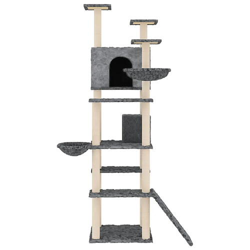 Helloshop26 Arbre à chat meuble tour grimper jouet grattage grattoir escalade plateforme avec griffoirs en sisal foncé 191 cm gris 02_0022693