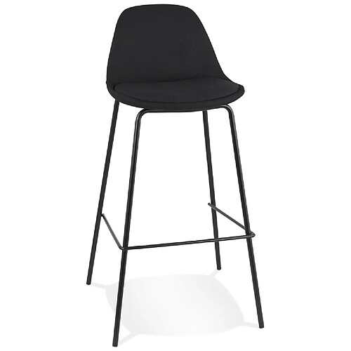 Alterego Tabouret de bar 'BULMA' en tissu noir et pied en métal noir