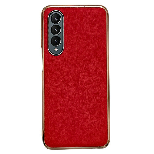 Coque en TPU + cuir véritable électroplaqué pour votre Samsung Galaxy Z Fold3 5G - rouge