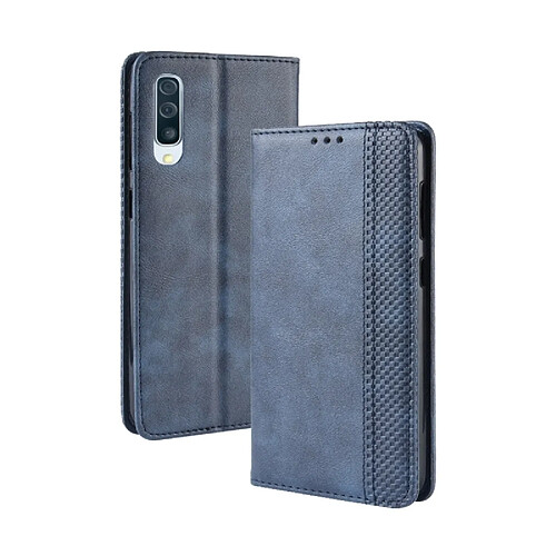 Wewoo Housse Coque Étui en cuir à boucle magnétique avec texture rétro et pour Galaxy A50, support emplacements pour cartes porte-monnaie (bleu)