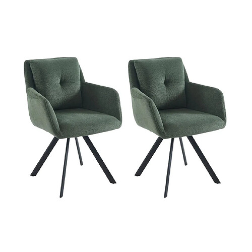 Vente-Unique Lot de 2 chaises avec accoudoirs en tissu et métal noir - Vert - ZOLEVY de Maison Céphy