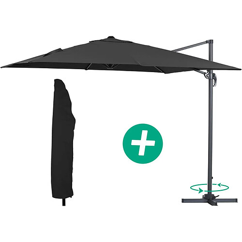 Habitat Et Jardin Parasol jardin déporté Alu Sun 3 - Carré - 3 x 3 m - Noir + housse de protection