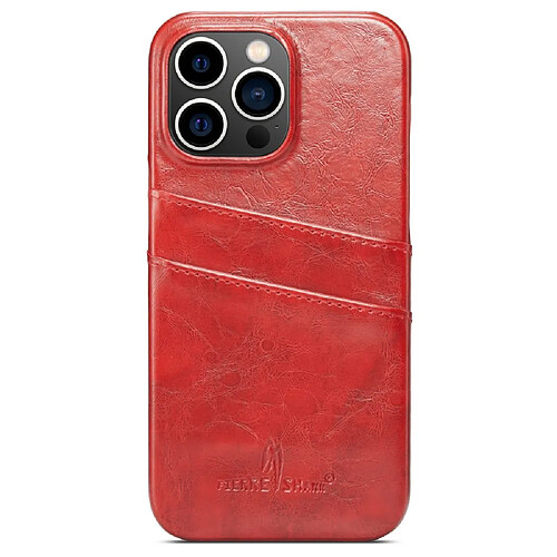 Coque en TPU + PU FIERRE SHANN anti-chute avec porte-cartes pour votre iPhone 14 Pro Max - rouge