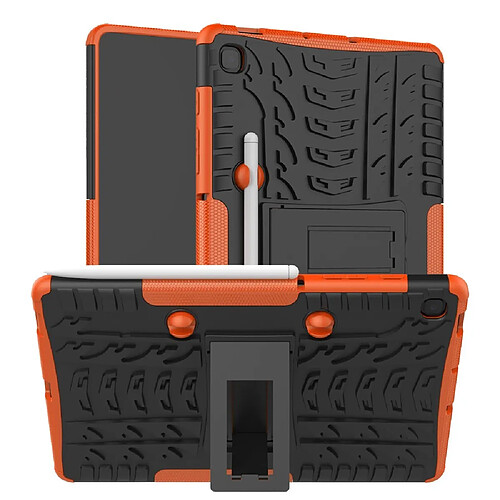 Coque en TPU motif de pneu cool antidérapant avec béquille orange pour votre Samsung Galaxy Tab S6 Lite