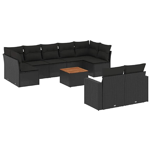 Maison Chic Salon de jardin 10 pcs avec coussins, Ensemble Tables et chaises d'extérieur noir résine tressée -GKD350519