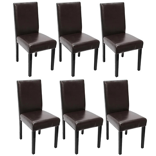 Mendler Lot de 6 chaises de séjour Littau ~ cuir reconstitué marron, pieds foncés