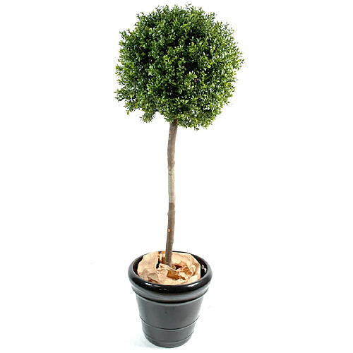 Pegane Plante artificielle haute gamme Spécial extérieur / Buis boule coloris vert - Dim : H.110 x D.45 cm