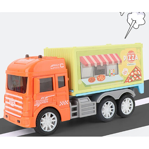 Universal Jouets pour garçons, dessins animés, distributeurs automatiques à inertie, modèles, chariots cadeaux pour enfants, chariots à manger, hamburgers, camions à pizza, camions à glaces.(Orange)