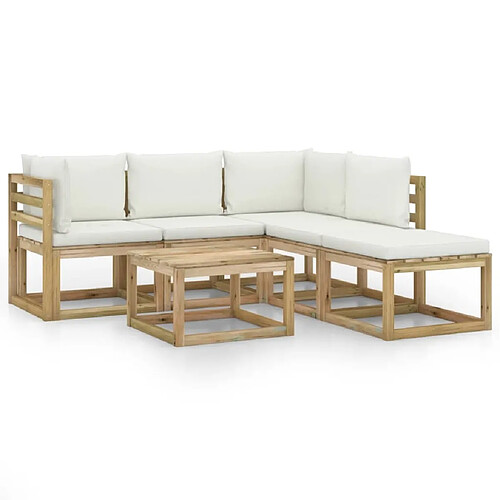 Maison Chic Salon de jardin 6 pcs + coussins - Mobilier/Meubles de jardin - Table et chaises d'extérieur crème -MN76784