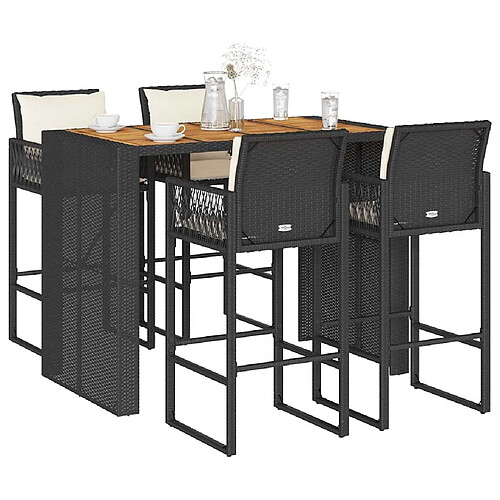 vidaXL Ensemble de bar de jardin 5 pcs avec coussins noir poly rotin