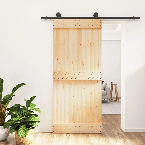 vidaXL Porte coulissante et kit de quincaillerie 90x210 cm pin massif