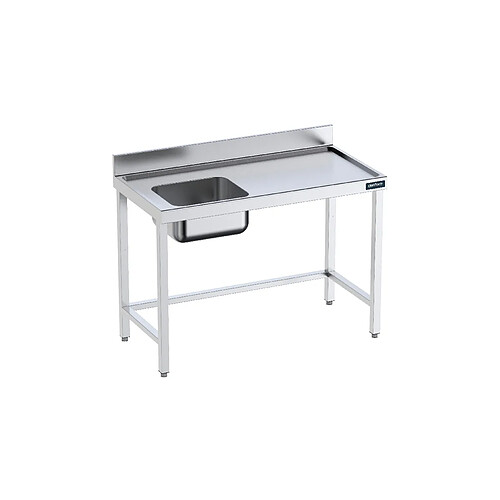 Table de chef Inox avec bac à Gauche, bord anti-ruissellement et renforts - Gamme 600 - Distform