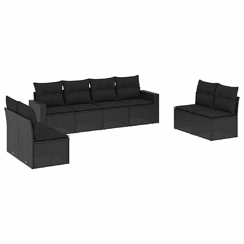 Maison Chic Salon de jardin 8 pcs avec coussins | Ensemble de Table et chaises | Mobilier d'Extérieur noir résine tressée -GKD42997