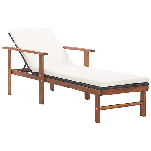 vidaXL Chaise longue et coussin Résine tressée et bois d'acacia Noir