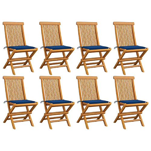 vidaXL Chaises de jardin avec coussins bleu royal lot de 8 Teck massif