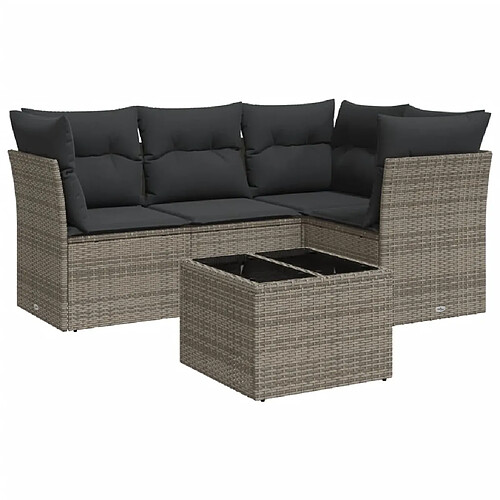 Maison Chic Salon de jardin 5 pcs avec coussins | Ensemble de Table et chaises | Mobilier d'Extérieur gris résine tressée -GKD69410