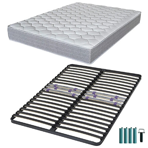 Ebac Matelas mousse + Sommier métal C223 140x190 Madere - Hauteur 24 cm - Soutien ferme