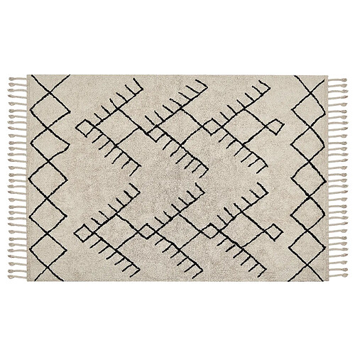 Beliani Tapis en coton beige et noir 140 x 200 cm ERLER