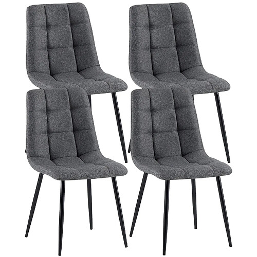 Decoshop26 Lot de 4 chaises de salle à manger avec coutures décoratives carrées en tissu gris foncé et pieds en métal noir 10_0001801