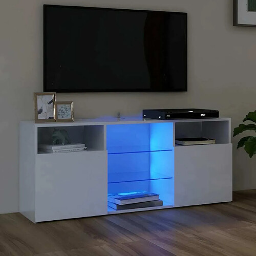 Maison Chic Meubles TV avec lumières LED - Banc TV pour salon blanc brillant 120x30x50 cm -MN78425