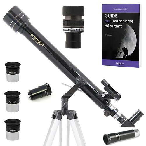 Pack Complet Télescope Omegon 60/700 AZ1 + Zoom + Guide + Oculaires + Barlow + Lentille Redressement