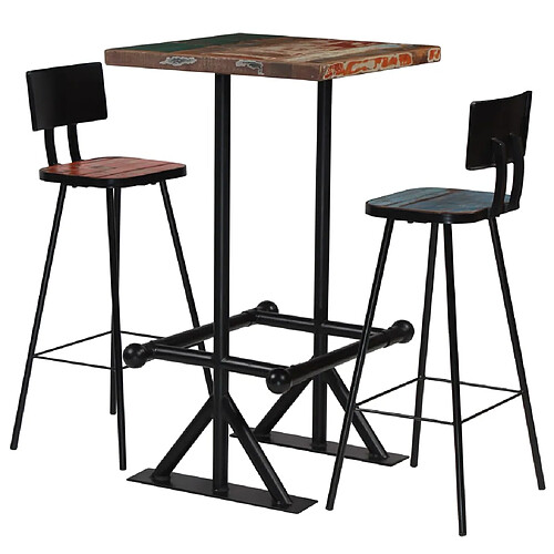 vidaXL Mobilier de bar 3 pcs Bois de récupération massif Multicolore