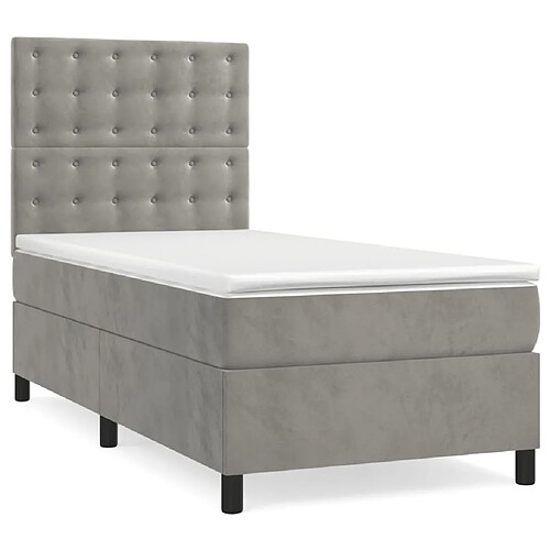 Maison Chic Lit adulte- Lit + matelas,Sommier à lattes de lit et matelas Gris clair 90x190 cm Velours -GKD53703