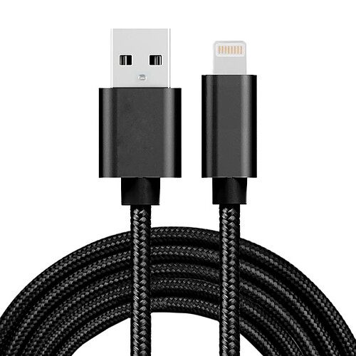 Wewoo Câble noir pour iPhone X / 8 & 8 Plus / 7 & 7 Plus / 6 & 6s & 6 Plus & 6s Plus / iPad 2m 3A style métallique tissé tête Lightning à de données / chargeur USB,