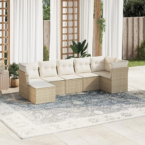 vidaXL Salon de jardin avec coussins 7 pcs beige résine tressée