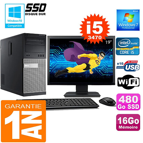 PC Tour DELL 7010 Core I5-3470 Ram 16Go Disque 480 Go SSD Wifi W7 Ecran 19" · Occasion