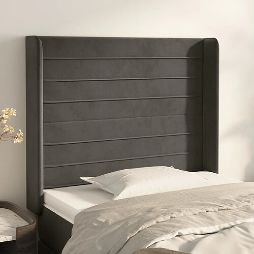 Maison Chic Tête de lit scandinave avec oreilles,meuble de chambre Gris foncé 83x16x118/128 cm Velours -MN70861