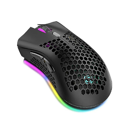 Universal Souris de jeu sans fil à 2,4 GHz avec effet lumineux RVB 3 souris en nid d'abeille DPI creused réglable