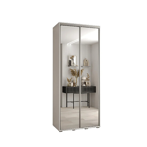 Abiks Meble Armoire à portes coulissantes Davos 2 H235.2 x L130 x P45 2 portes coulissante (Blanc/Blanc/Argent)