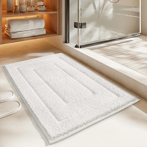 LUUCOZK Tapis de bain antidérapants, absorbants, à séchage rapide, décoration de salle de bain, blanc-60x110cm