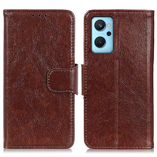 Etui en PU texture nappa, fermoir magnétique avec support, marron pour votre Realme 9i/Oppo A36/A76