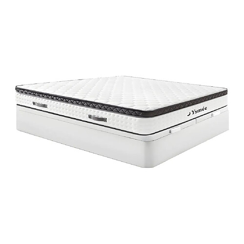 Vente-Unique Ensemble 180 x 200 cm sommier coffre blanc + matelas ressorts ensachés et surmatelas intégré ép.34cm - COSMOPOLITAIN II de YSMÉE