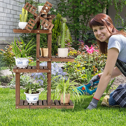 Helloshop26 Étagère pour plantes en bois de sapin à 5 niveaux avec moulin à vent 63 x 25 x 97 cm pour terrasse jardin salon nature 20_0004668