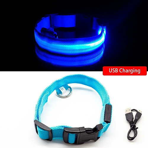 Justgreenbox Collier de chargement USB pour chien anti-perte/éviter les accidents de voiture pour les chiots, Bleu, XL NECK 52-60 CM