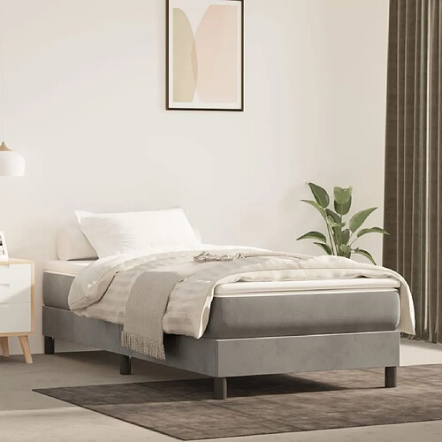 Maison Chic Lit Adulte - Lit simple Lit à sommier tapissier et matelas moelleux - Meuble de Chambre - Gris clair 90x190 cm Velours -MN60719