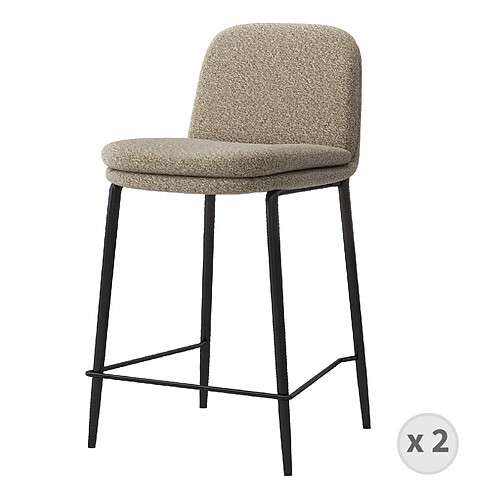 Moloo NOLAN-Chaise de bar en tissu Bouclé Grège et métal noir (x2)