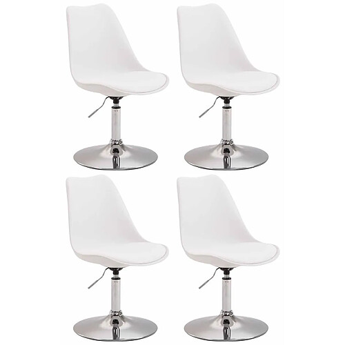 Decoshop26 Lot de 4 chaises de salle à manger pivotante hauteur réglable en plastique blanc et pied trompette métal aspect chromé 10_0001817